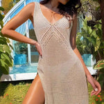 Load image into Gallery viewer, V Neck Sleeveless Solid Hollow Out Beach Maxi Dress N6A072