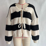 Load image into Gallery viewer, Striped Bow Tie Cardigan Women V Neck Loose Knit N5A842