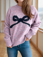 Load image into Gallery viewer, Bow Jacquard Knit Sweater Women Round Neck Loose Fit N5A844