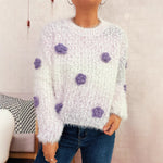 Load image into Gallery viewer, Gradient 3D Floral Knit Sweater Women Round Neck N5A856
