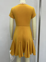 Load image into Gallery viewer, Yellow Deep V Neck Knit Mini A Line Dress Women N5A946