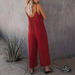 Load image into Gallery viewer, Burgundy Loose Strap Jumpsuit Women Side Pockets N5A917