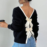 Load image into Gallery viewer, V Neck Bow Knit Sweater Casual Loose Fit Pullover N5A883