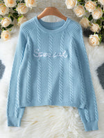 Load image into Gallery viewer, Letter Embroidered Knit Sweater Women Blue N5A519