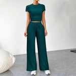 Load image into Gallery viewer, Green Round Neck Elastic Waist Knit 2pc Set Women N5A961