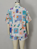 Load image into Gallery viewer, Doodle Print Open Front Shirt and Shorts Set N6C260