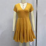 Load image into Gallery viewer, Yellow Deep V Neck Knit Mini A Line Dress Women N5A946