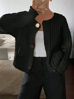 Load image into Gallery viewer, Round Neck 3-Button Pocket Cardigan French Style N6G288