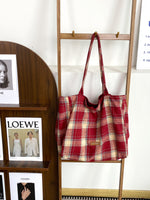 Load image into Gallery viewer, Women's Plaid Wool Tote Shoulder Bag N6J183
