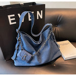 Load image into Gallery viewer, Women's Washed Denim Chain Strap Tote Bag N6J200