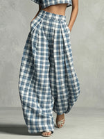 Load image into Gallery viewer, Check High Neck Crop Top and Wide Leg Pants Set N6D105