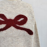 Load image into Gallery viewer, Bow Jacquard Knit Sweater Women Round Neck Loose Fit N5A844