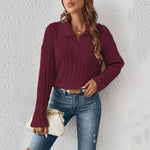 Load image into Gallery viewer, Notch Collar Pullover Knit Sweater Women N5A586