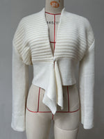 Load image into Gallery viewer, White V Neck Asymmetrical Cardigan Women Retro Knit N5A796