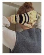 Load image into Gallery viewer, Multi Material Striped Fingerless Gloves Women S5P679