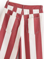 Load image into Gallery viewer, High Waist Slimming Stripe Tapered Jeans Red White N6H131