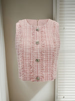 Load image into Gallery viewer, Pink Tweed Sleeveless Cardigan Vest Women Short N5A937