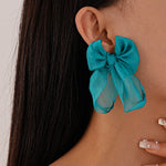 Load image into Gallery viewer, Lace Bow Studs Fabric Minimalist Featherweight S5P074