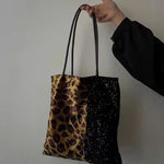 Load image into Gallery viewer, Leopard Sequin Tote Bag Niche Retro Shoulder Bag S5P794