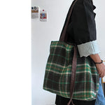 Load image into Gallery viewer, Green Check Wool Tote Bag Women Large Capacity M5A333