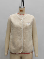 Load image into Gallery viewer, Sleeveless Cardigan Vest Beige Polyester Filled Knit N5A764