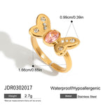 Load image into Gallery viewer, Pink Zircon Butterfly Ring Steel 18K Gold S5P027