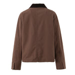 Load image into Gallery viewer, Brown Notch Collar Color Block Baseball Jacket Women N5A739