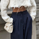 Load image into Gallery viewer, Blue Stripe Wide Leg Pants Women Office Straight N5A821