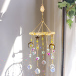 Load image into Gallery viewer, Raw Crystal Rotating Wind Chime Star Moon Sun Catcher N6F292