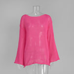 Load image into Gallery viewer, Sheer Round Neck Flare Sleeve Hollow Knit Top N6A098