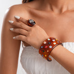 Load image into Gallery viewer, Womens Vintage Floral Rhinestone Resin Cuff Bracelet N6K132