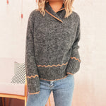 Load image into Gallery viewer, Half High Neck Color Block Sweater Women Casual Knit N5A876