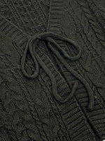 Load image into Gallery viewer, Cropped Ribbed Cardigan Bow Tie Lantern Sleeve Women N6B029