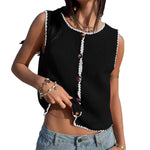 Load image into Gallery viewer, Color Block Trim Sleeveless Knit Tank Cardigan Women N6A205