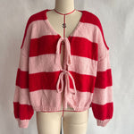 Load image into Gallery viewer, Striped Bow Tie Cardigan Women V Neck Loose Knit N5A842