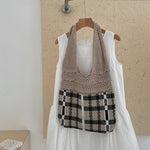Load image into Gallery viewer, Gingham Openwork Knit Tote Bag Vintage Women N6C059