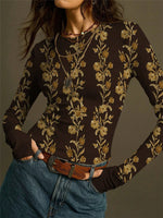 Load image into Gallery viewer, Retro Floral Print Knit T-shirt Women N6C324