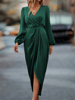Load image into Gallery viewer, Crisscross Neck Ruffle Slit Bubble Sleeve Dress Women N5A703