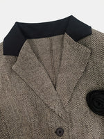 Load image into Gallery viewer, Brown Houndstooth Blazer Elegant Flower Brooch Jacket N5A907