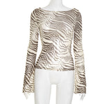 Load image into Gallery viewer, Animal Print Off Shoulder Long Sleeve Fitted Tee N6B081