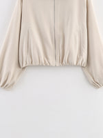 Load image into Gallery viewer, Puff Hem Zip Up Baseball Jacket Women N6A150