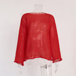 Load image into Gallery viewer, Sheer Round Neck Flare Sleeve Hollow Knit Top N6A098