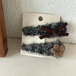 Load image into Gallery viewer, Gray Plush Hair Clip Women Flower Bow Side Barrettes S5P762