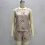 Load image into Gallery viewer, Khaki Printed Round Neck Sleeveless Shorts Set Women N5A950