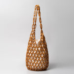 Load image into Gallery viewer, Hand-Woven Wood Bead Cylinder Bucket Bag Drawstring S5P383