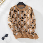 Load image into Gallery viewer, Floral Jacquard Pullover Sweater Women Camel N5A606