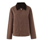 Load image into Gallery viewer, Brown Notch Collar Color Block Baseball Jacket Women N5A739