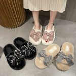 Load image into Gallery viewer, Bow Plush Slippers Women 4cm Platform House Shoes M5A300