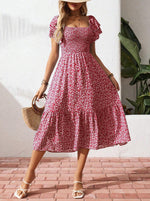 Load image into Gallery viewer, Smocking Square Neck Floral Summer Dress Women N6A204