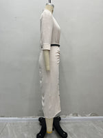 Load image into Gallery viewer, Crepe Short Sleeve Belted Dress Shirt Style Beige N5A765